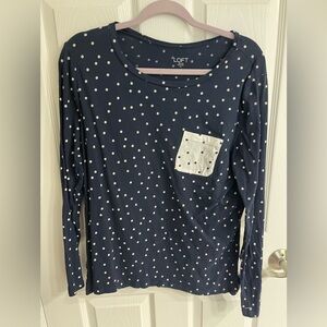 LOFT Women’s Navy and White Polka Dot Long Sleeve Tee
